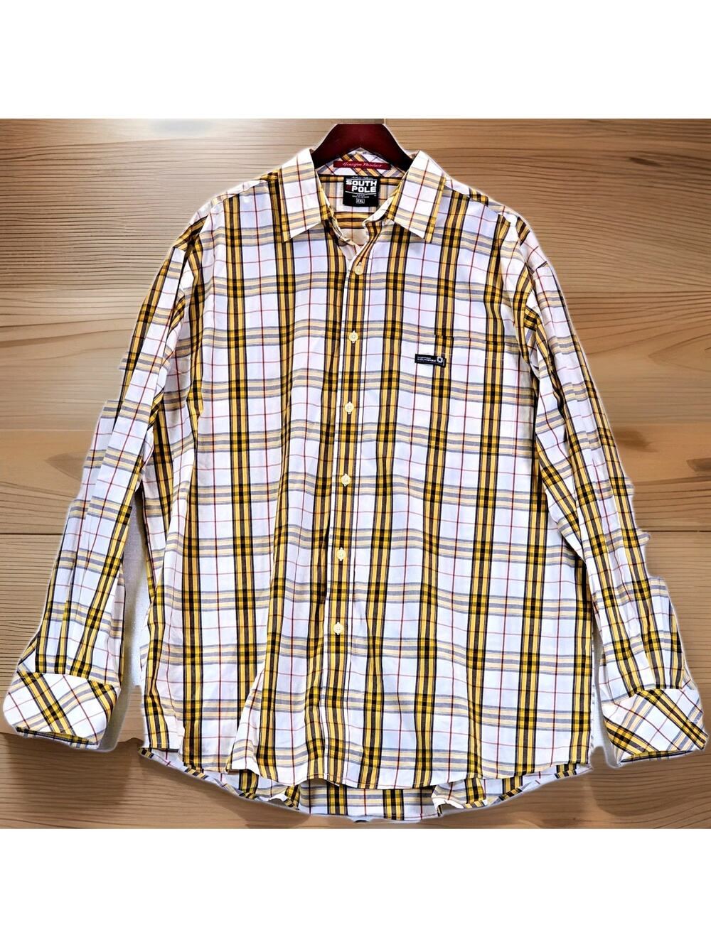 South Pole Hexagon Product Men’s Shirt XXL Plaid Button Down Long Sleeve Y2K 90s - Picture 1 of 6